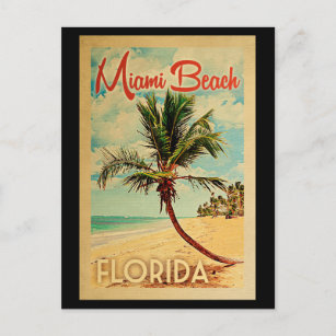 Miami Beach Florida Palm Tree Beach Vintage Travel Postcard