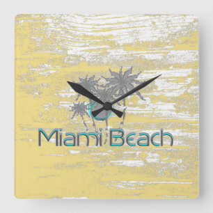Miami-Beach, Florida,Palms, Grunge Cool Square Wall Clock