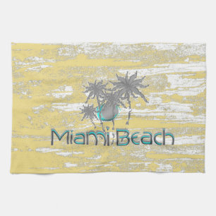 Miami-Beach, Florida,Palms, Grunge Cool Tea Towel