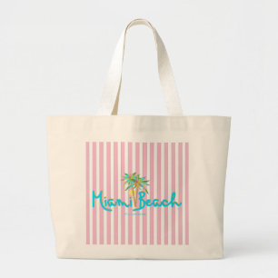 Miami Beach Florida Pink Stripped Tote Bag