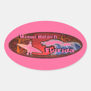 Miami Beach Florida pink surfer waves art stickers
