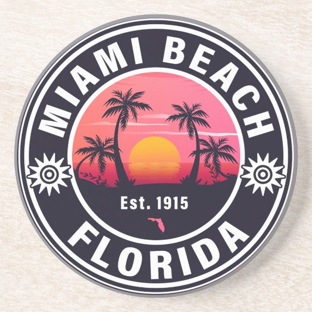 Miami Beach Florida Retro Sunset Souvenirs 60s Coaster (Front)