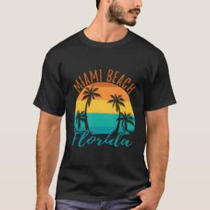 Miami Beach Florida Retro Vintage Sunset Palm Tree T-Shirt