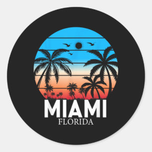 Miami Beach Florida Summer Vacation Vintage Sunset Classic Round Sticker