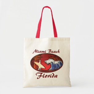 Miami Beach Florida surfer waves art reusable bag