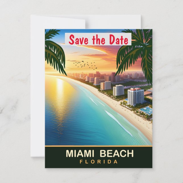 Miami Beach, Florida, Travel Postcard,  Save The Date (Front)