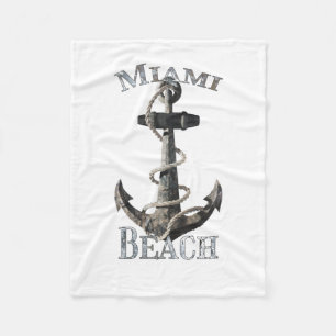 Miami Beach Florida Vacation Nautical Anchor Saili Fleece Blanket