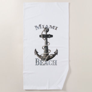 Miami Beach Florida Vacation Nautical Anchor Saili Towel