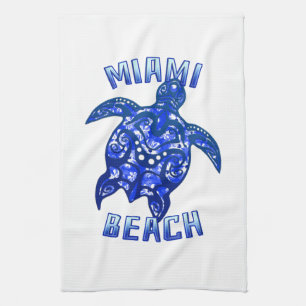 Miami Beach Florida Vacation Tribal Turtle Tea Towel