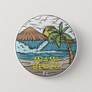 Miami Beach Florida Vintage 6 Cm Round Badge