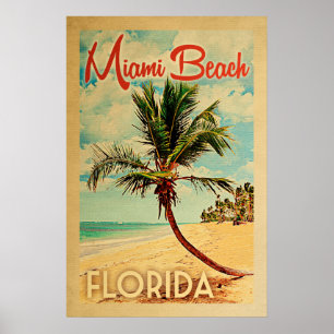 Miami Beach Florida Vintage Palm Tree Beach Poster