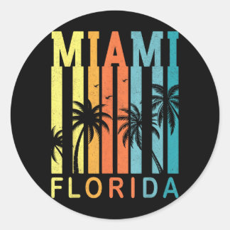 Miami Beach Florida Vintage Sunset Tropical Summer Classic Round Sticker