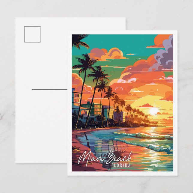 Miami Beach Florida vintage travel illustration Postcard (Front/Back)