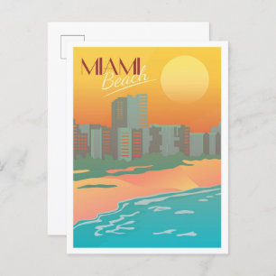 Miami Beach Florida Vintage Travel Illustration Postcard
