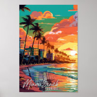 Miami Beach Florida vintage travel illustration