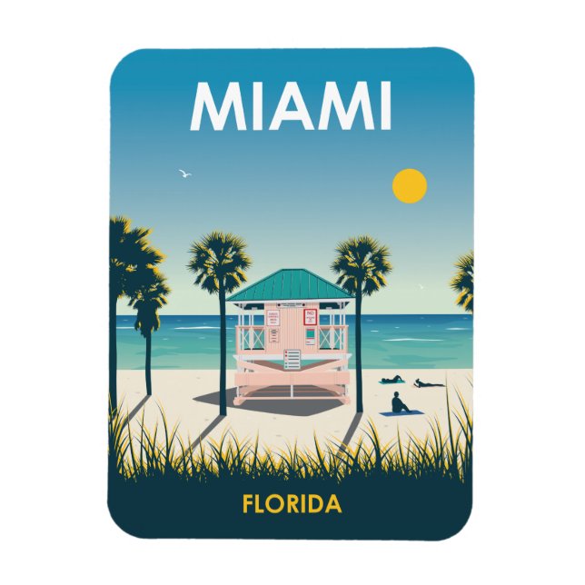 Miami Beach Florida Vintage Travel Magnet (Vertical)