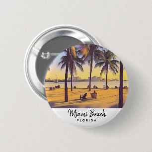 Miami Beach Florida Vintage Watercolor Art 6 Cm Round Badge