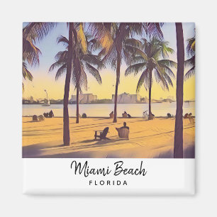 Miami Beach Florida Vintage Watercolor Art Magnet