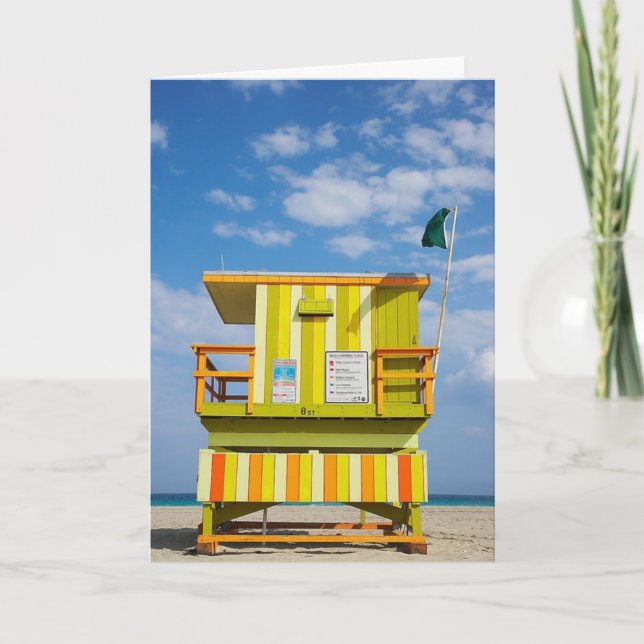 Miami Beach Life Guard Stand Greeting Card (Front)