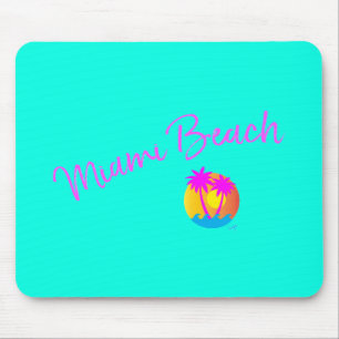Miami-Beach-logo-sun-palms-pink turquoise Mouse Pad