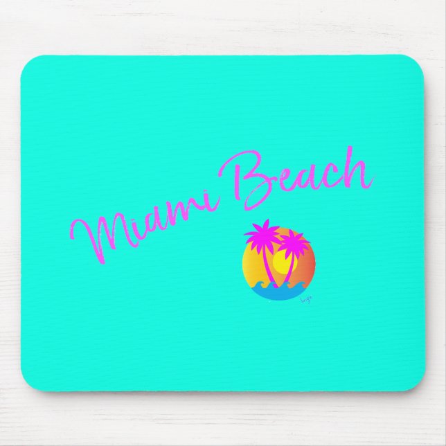 Miami-Beach-logo-sun-palms-pink turquoise Mouse Pad (Front)