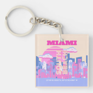 Miami Beach, Miami Travel Art, Preppy Key Ring