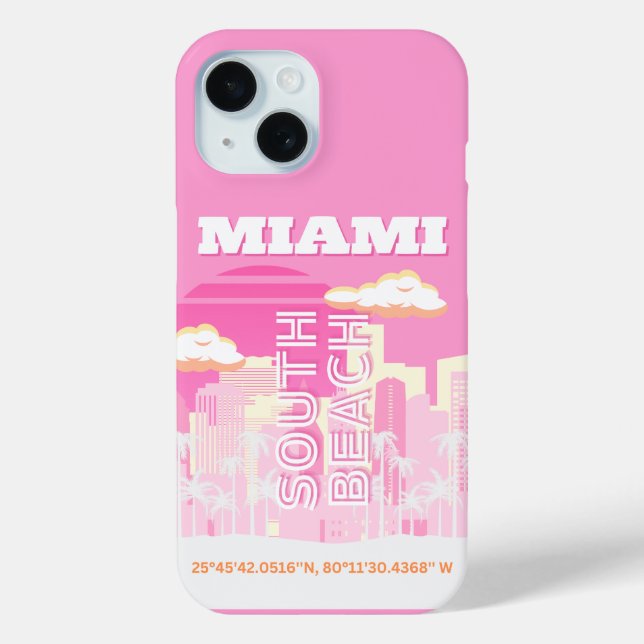 Miami Beach, Miami Travel Art, Preppy, Pink Case-Mate iPhone Case (Back)