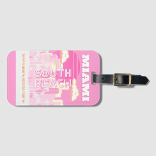 Miami Beach, Miami Travel Art, Preppy, Pink Luggage Tag
