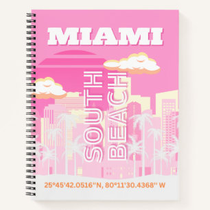 Miami Beach, Miami Travel Art, Preppy, Pink Notebook