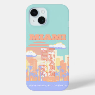 Miami Beach, Miami Travel Art, Preppy Room, Pastel iPhone 15 Case