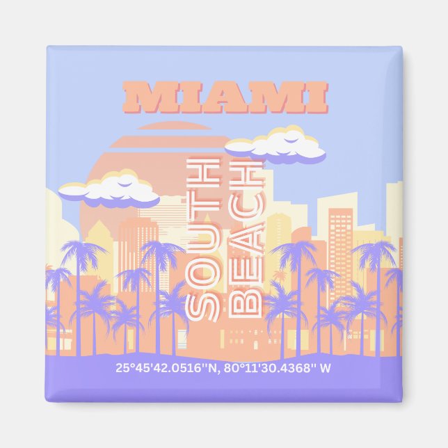 Miami Beach, Miami Travel Art, Preppy Room, Pastel Magnet (Front)