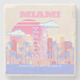 Miami Beach, Miami Travel Art, Preppy Room, Pastel Stone Coaster