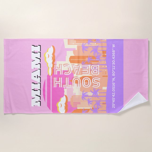 Miami Beach, Miami Travel Art, Preppy Room, Pink Beach Towel (Front)