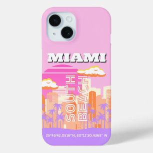 Miami Beach, Miami Travel Art, Preppy Room, Pink iPhone 15 Case