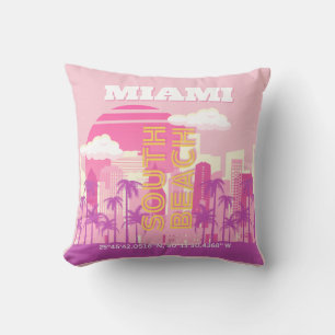Miami Beach, Miami Travel Art, Preppy Room, Pink Cushion