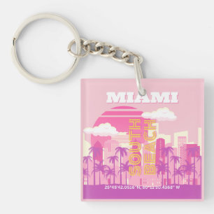 Miami Beach, Miami Travel Art, Preppy Room, Pink Key Ring