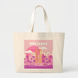 Miami Beach, Miami Travel Art, Preppy Room, Pink Large Tote Bag
