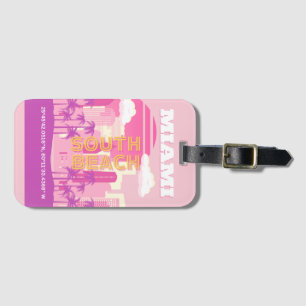 Miami Beach, Miami Travel Art, Preppy Room, Pink Luggage Tag