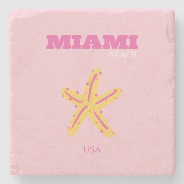 Miami Beach, Miami Travel Art, Preppy Room, Pink Stone Coaster (Front)
