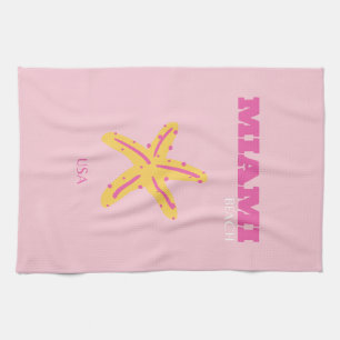 Miami Beach, Miami Travel Art, Preppy Room, Pink Tea Towel