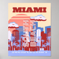 Miami Beach, Miami Travel Art, Retro