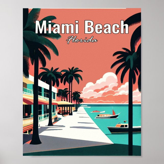 Miami Beach Minimalist Art Travel Poster (Front)