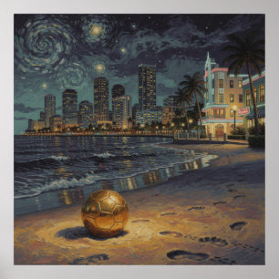 Miami Beach Moonlit Skyline Soccer 2026 Poster