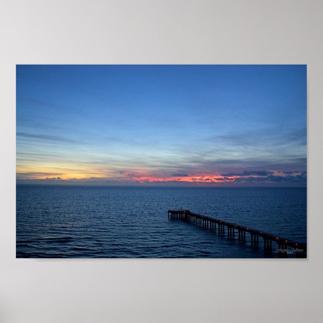 Miami Beach Ocean Sunrise Blue Ocean Landscape Poster (Front)