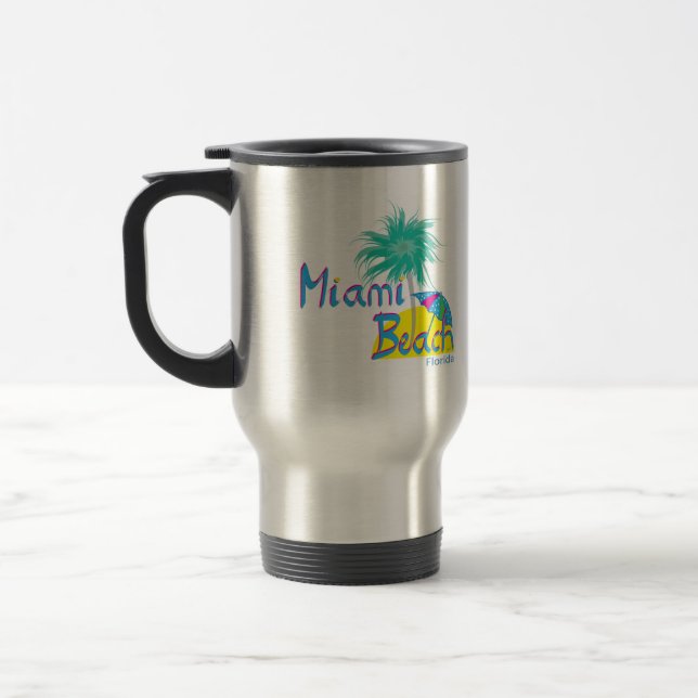 Miami Beach Palm and sun Travel Mug (Left)
