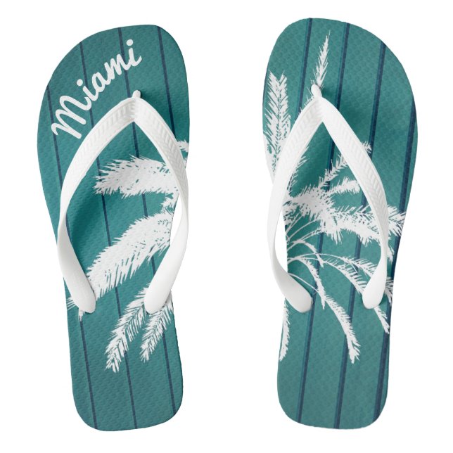 Miami Beach Palm Trees Blue and White Jandals (Footbed)