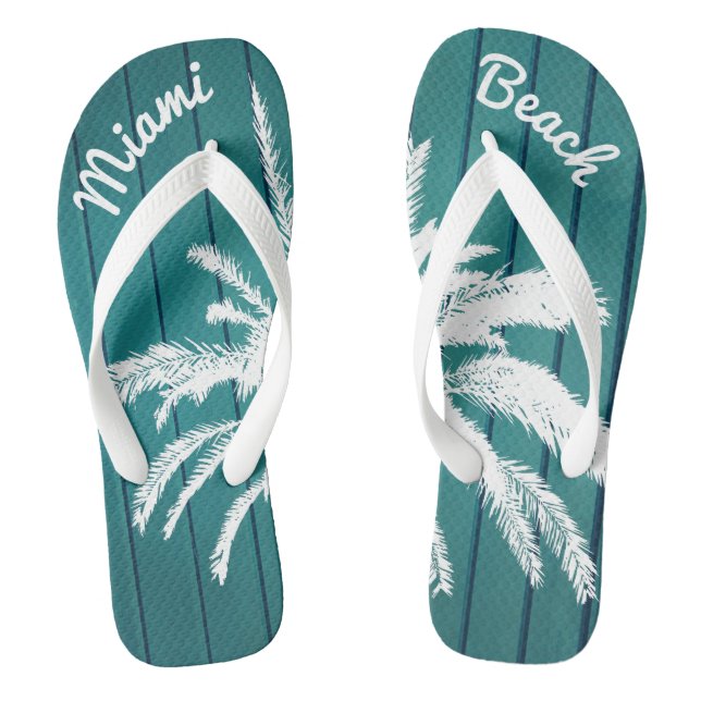Miami Beach Palm Trees Blue and White Jandals (Footbed)