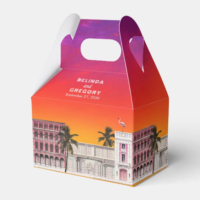 Miami Beach Rainbow Row Charleston Palm Wedding Favour Box (Front Side)