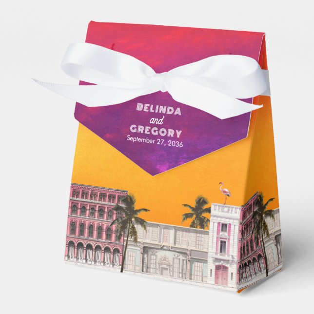 Miami Beach Rainbow Row Charleston Palm Wedding Favour Box (Front Side)