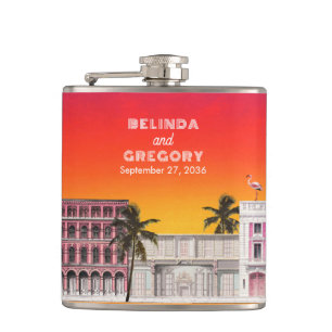 Miami Beach Rainbow Row Charleston Palm Wedding Hip Flask